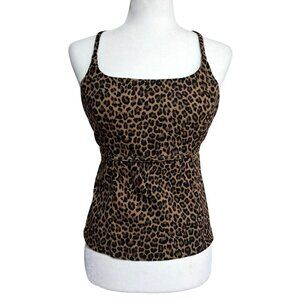 Y2K 90s Babydoll Leopard Print Spaghetti Strap Tie-Back Tank Top By Mirrors Sz L